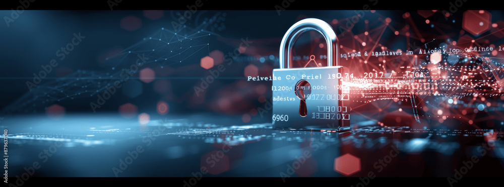 Aufkleber business cyber security with fingerprint scanning and digital padlock, protect business data with bi