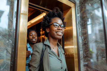 Professional Women Exiting Elevator