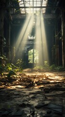 Obraz premium a room with a view of a city and a city in the background.