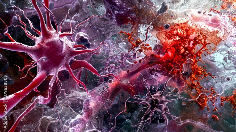 Aufkleber abstract neural network concept art depicting colorful neurons and synapses. vivid digital rendering