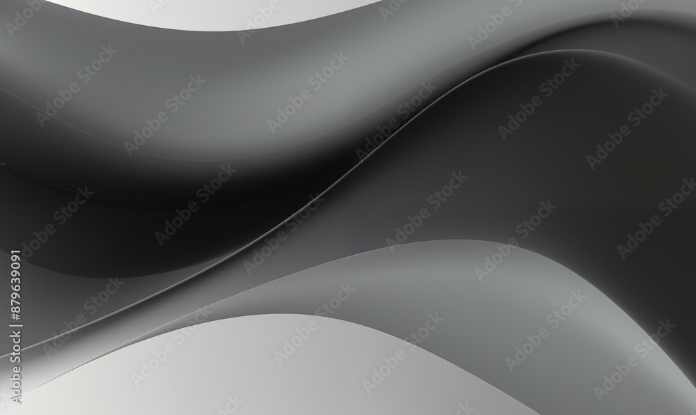 Poster a sleek and modern abstract pattern featuring smooth, overlapping waves in varying shades of black a