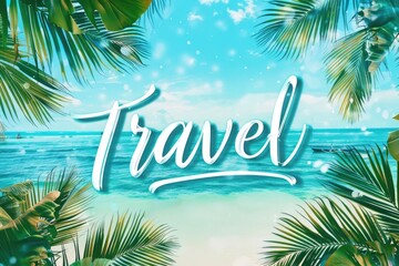 Tropical Beach Travel Inspiration with Palm Leaves and Turquoise Ocean