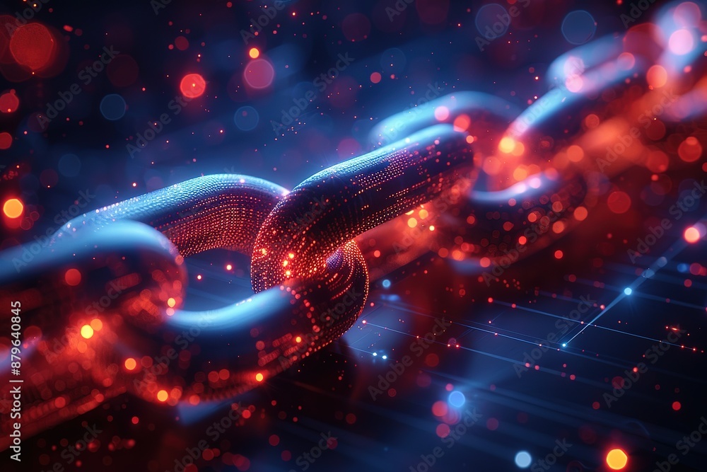Aufkleber a chain of links is shown in a blue and red color scheme