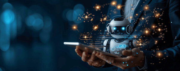 Fototapeta premium Harnessing AI for Maximum Efficiency in Business with Smart Technology and Virtual Chatbots for Digital Marketing and Communication