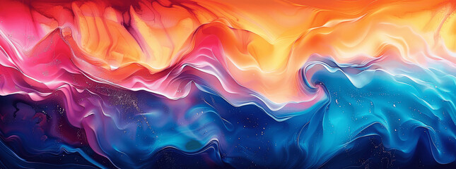 Obraz premium Vibrant Marbled Abstract Waves Colorful Acrylic Paint Ink Swirl Texture Artistic Background Banner