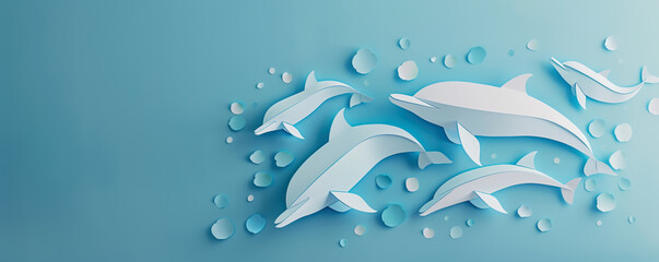 Obraz premium Abstract illustration of dolphins in sea as an applique cutting from paper.