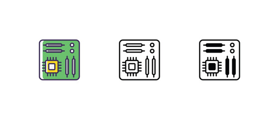 Motherboard Icons thin line and glyph vector icon stock illustration 