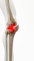 Right knee an adult human red pain on a background taken from x-ray photography healthcare and knee pain