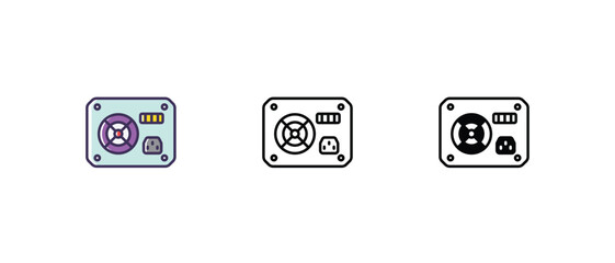 Power supply unit Icons thin line and glyph vector icon stock illustration 