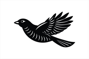 Obraz premium a minimalist beautiful linocut flying Grosbeak bird silhouette black vector artwork illustration