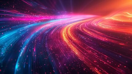 Obraz premium Futuristic abstract background, colorful bright neon rays and glowing lines. AI generative
