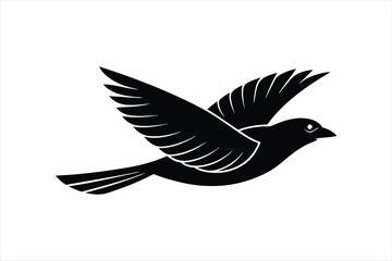 a minimalist beautiful linocut flying Grosbeak bird silhouette black vector artwork illustration