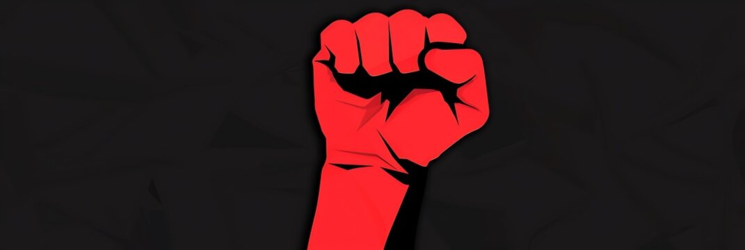 red fist up on black background
