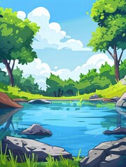 Picturesque lake in a lush green forest with vibrant blue water