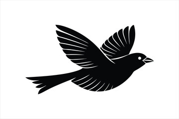 Obraz premium a minimalist beautiful linocut flying Grosbeak bird silhouette black vector artwork illustration