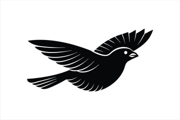 a minimalist beautiful linocut flying Grosbeak bird silhouette black vector artwork illustration