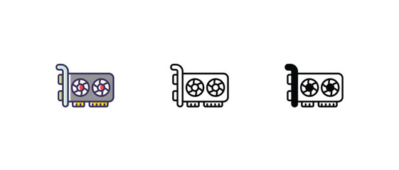 Graphics card Icons thin line and glyph vector icon stock illustration 