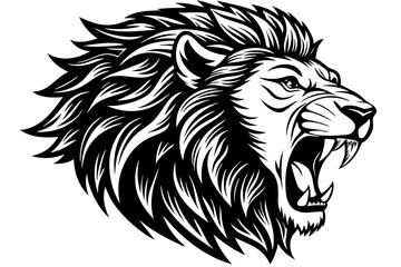 a lion head roaring with its mouth open in a simple look a logo  silhouette vector illustration 