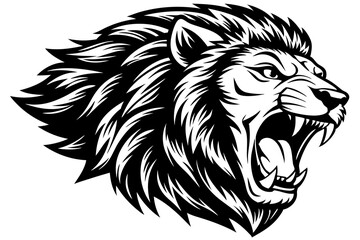 a lion head roaring with its mouth open in a simple look a logo  silhouette vector illustration 