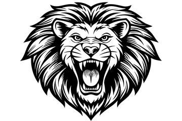 a lion head roaring with its mouth open in a simple look a logo  silhouette vector illustration 
