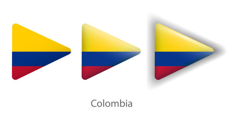 Colombia flag vector icons set in the shape of rounded triangle