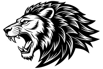 a lion head roaring with its mouth open in a simple look a logo  silhouette vector illustration