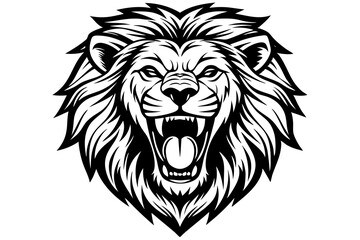 a lion head roaring with its mouth open in a simple look a logo  silhouette vector illustration