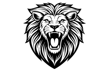 a lion head roaring with its mouth open in a simple look a logo  silhouette vector illustration