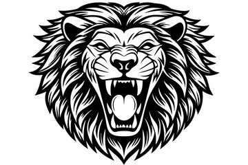 a lion head roaring with its mouth open in a simple look a logo  silhouette vector illustration © Vockto