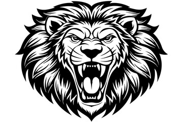 Obraz premium a lion head roaring with its mouth open in a simple look a logo silhouette vector illustration