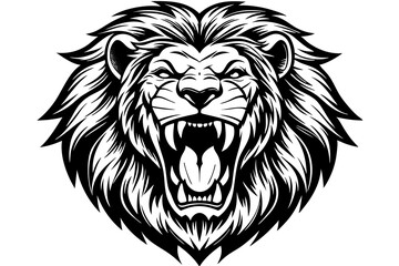 a lion head roaring with its mouth open in a simple look a logo  silhouette vector illustration