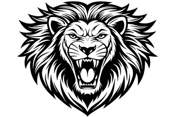 a lion head roaring with its mouth open in a simple look a logo  silhouette vector illustration