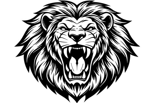 a lion head roaring with its mouth open in a simple look a logo  silhouette vector illustration