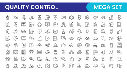 Quality Control line icon set. Included the icons as inspect, QA, qualify, quality control, check, verify, and more.