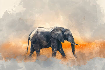 painting of a elephant walking in the grass