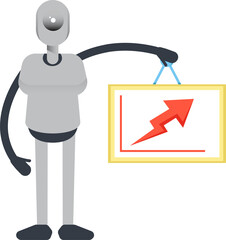 Humanoid Robot Character Holding Arrow Chart
