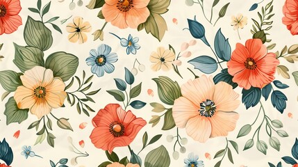 a floral pattern with many different flowers on it's surface