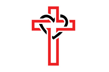 Red and black Christian heart-cross Isolated on a transparent background