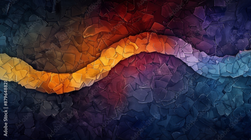 Poster abstract colorful textured pattern with a wavy gradient line on a dark background. vibrant and artis