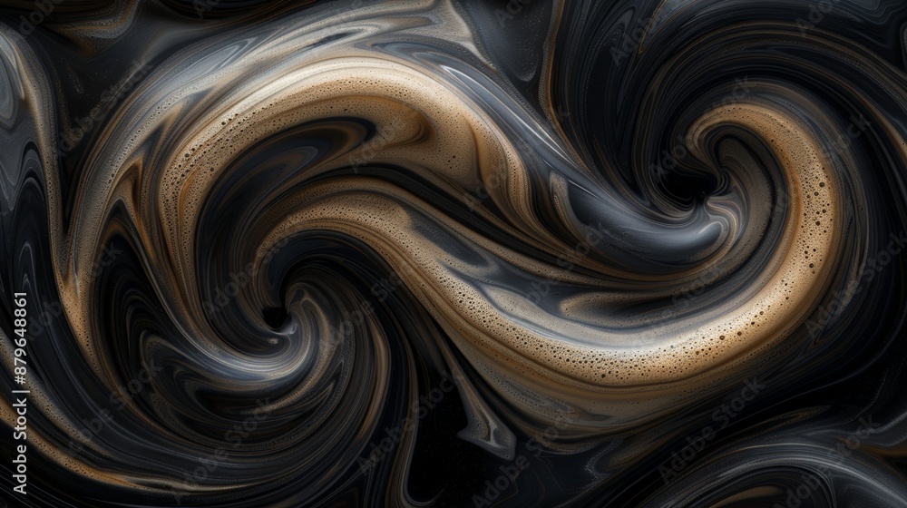 Poster abstract dark fluid art background with swirling patterns in black and beige, perfect for modern des