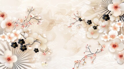 Elegant floral design with delicate cherry blossoms in soft pastel colors, perfect for backgrounds, invitations, and decorative purposes.