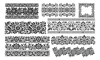 Border Vector Stencil Black And White with floral motifs © Md Mithu Mia