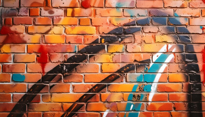 Dynamic spray paint patterns on brick wall. Street art. Graffiti style. Painted rough surface.