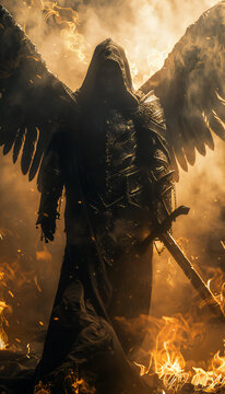 Fictitious recreation of black angel Azrael	
with a big sword