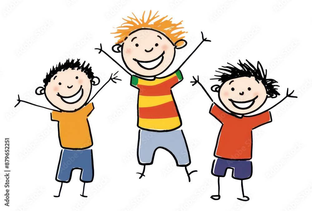 Sticker PNG Happy kids drawing sketch cartoon.