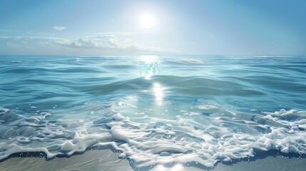 Sunlight reflecting on gentle ocean waves with clear blue sky