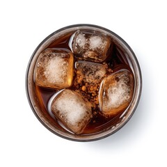 Top View of Glass of Cola with Ice Cubes.