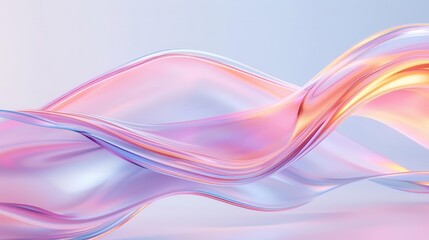 Fototapeta premium Abstract 3D rendering of a flowing iridescent liquid, creating a dynamic and colorful wave-like pattern.
