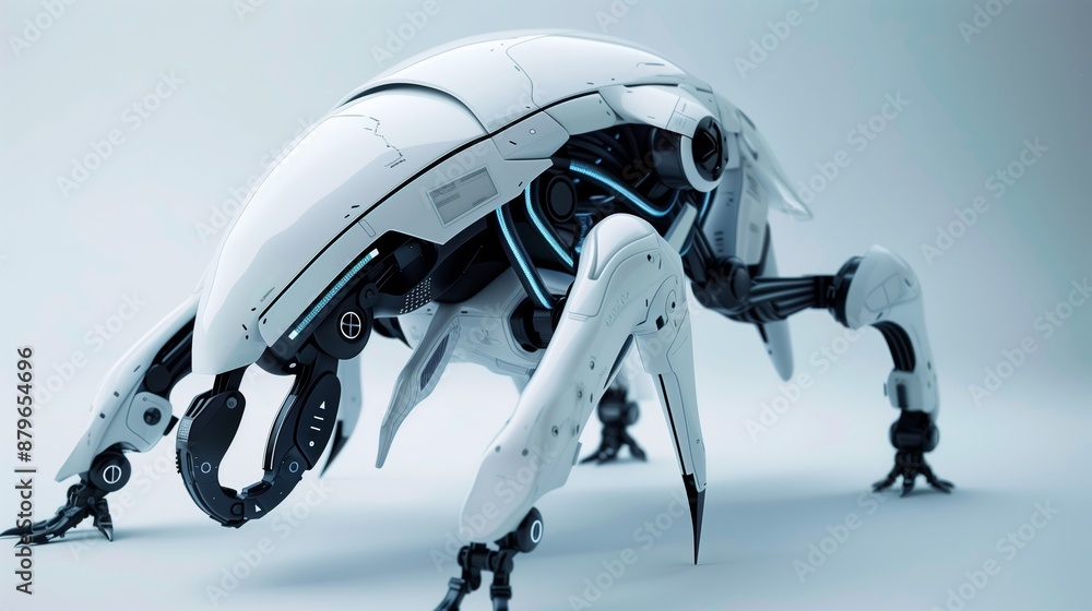 Poster a futuristic robot with sleek design and advanced ai blends cutting-edge tech for enhanced performan
