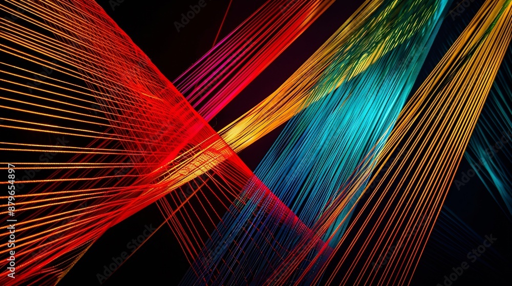 Poster color string art abstract pattern on black background : Generative AI
